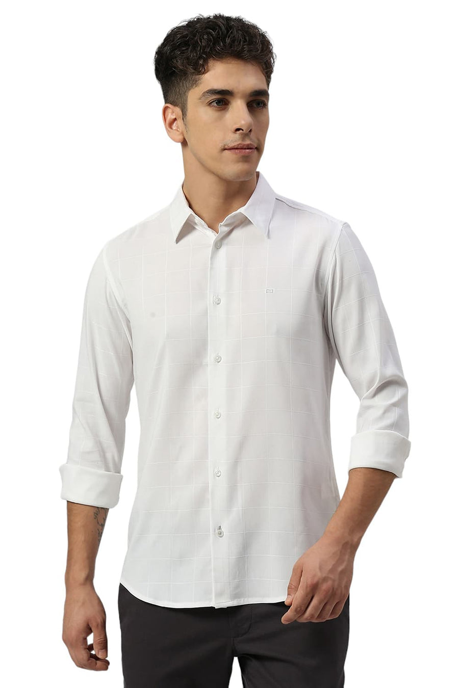 BASICS SLIM FIT BRIGHT WHITE TENCEL POLY LYCRA SHIRT
