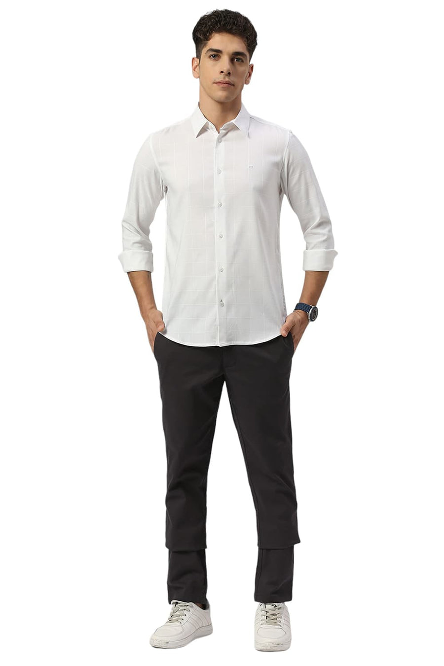 BASICS SLIM FIT BRIGHT WHITE TENCEL POLY LYCRA SHIRT