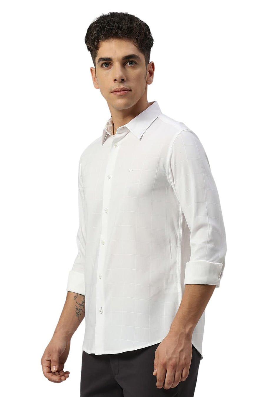 BASICS SLIM FIT BRIGHT WHITE TENCEL POLY LYCRA SHIRT