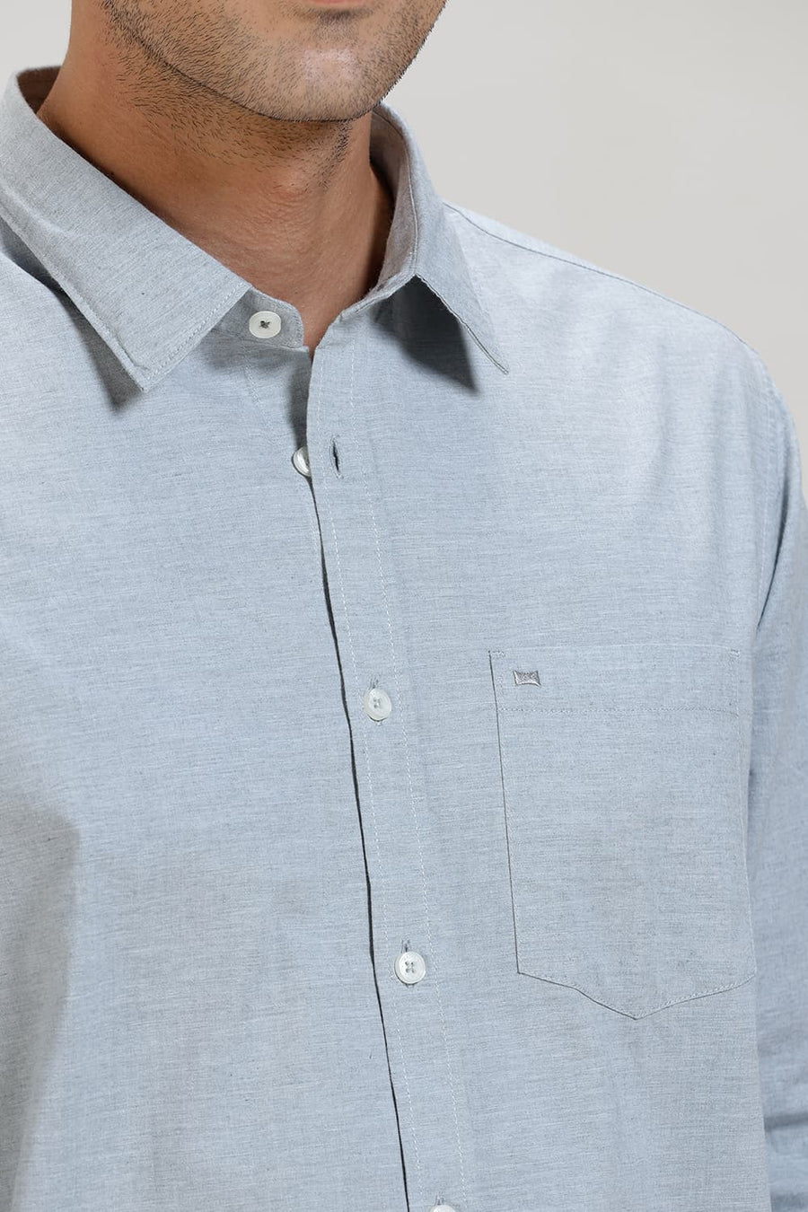 BASICS SLIM FIT QUIET GREY COTTON POLYESTER SHIRT