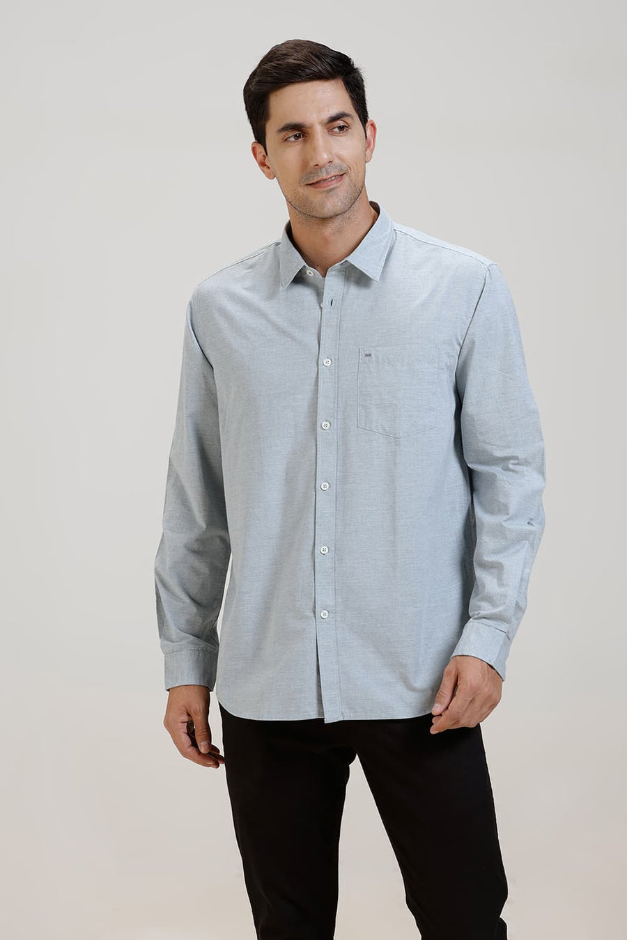 BASICS SLIM FIT QUIET GREY COTTON POLYESTER SHIRT