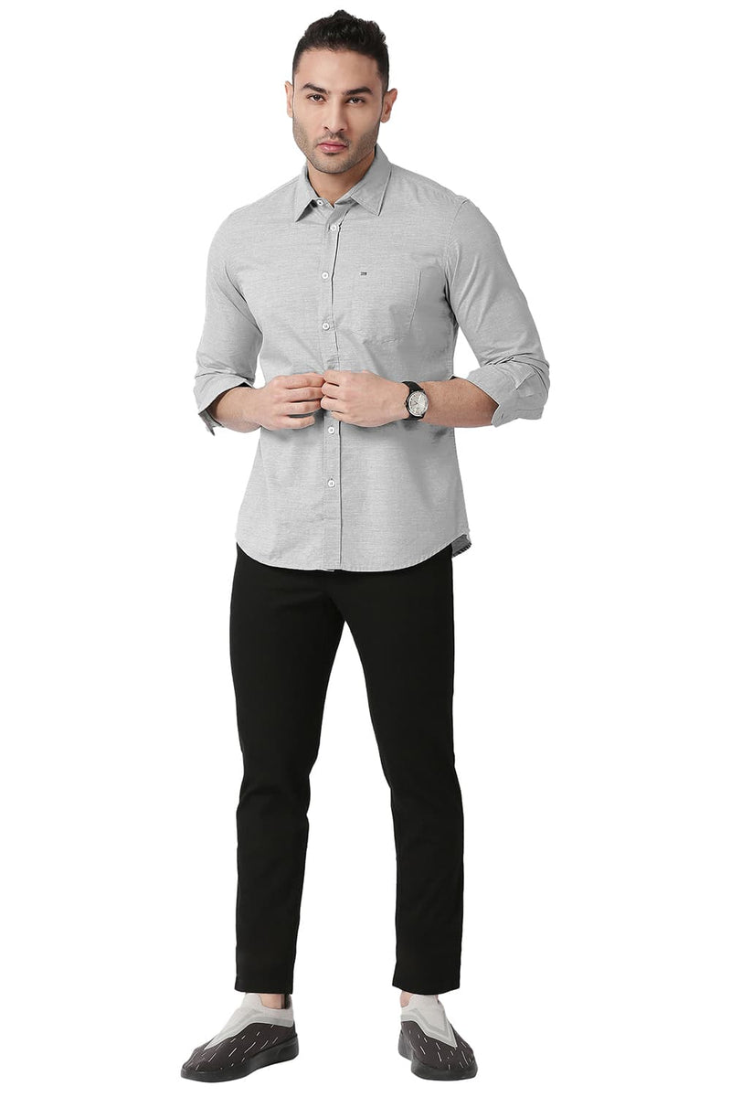 BASICS SLIM FIT COTTON POLYESTER CHAMBRAY SHIRT