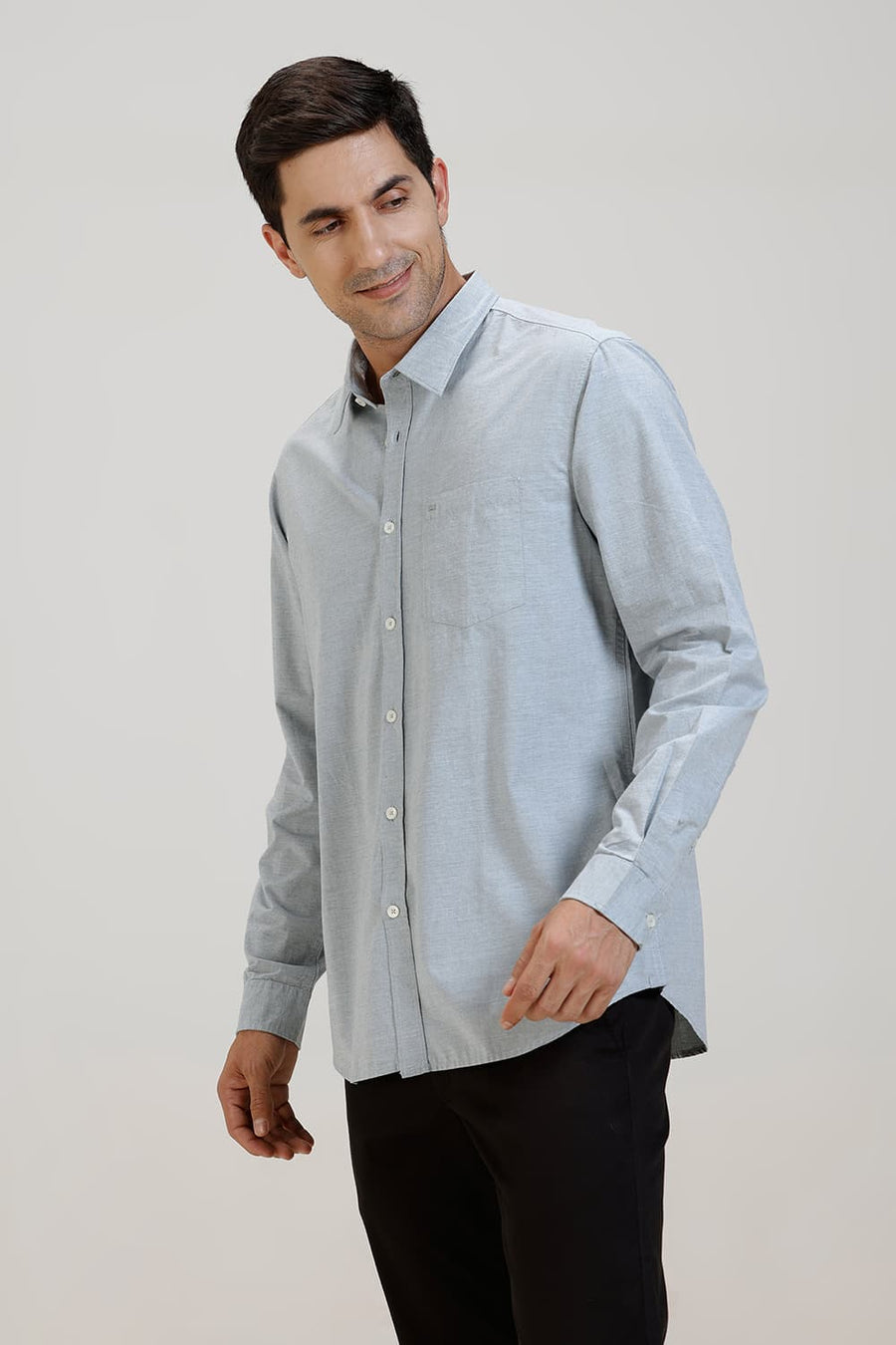 BASICS SLIM FIT QUIET GREY COTTON POLYESTER SHIRT