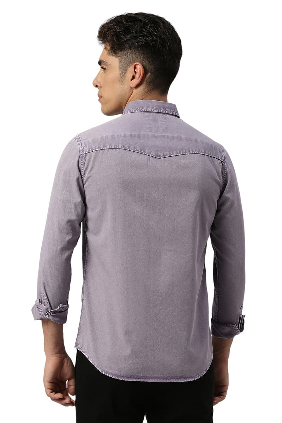 BASICS SLIM FIT PURPLE PLUM COTTON TWILL SHIRT
