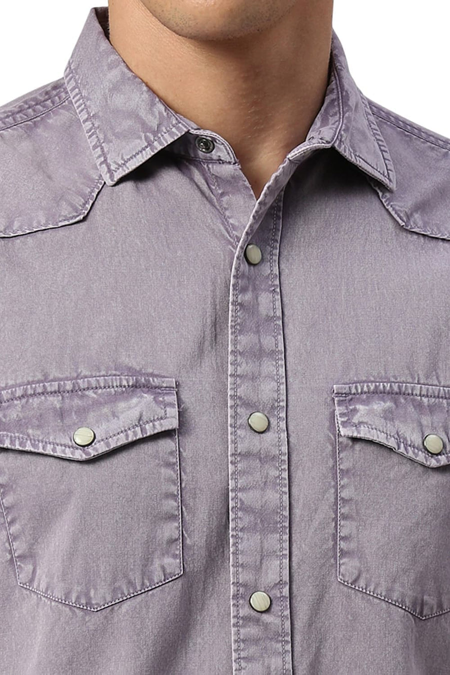 BASICS SLIM FIT PURPLE PLUM COTTON TWILL SHIRT