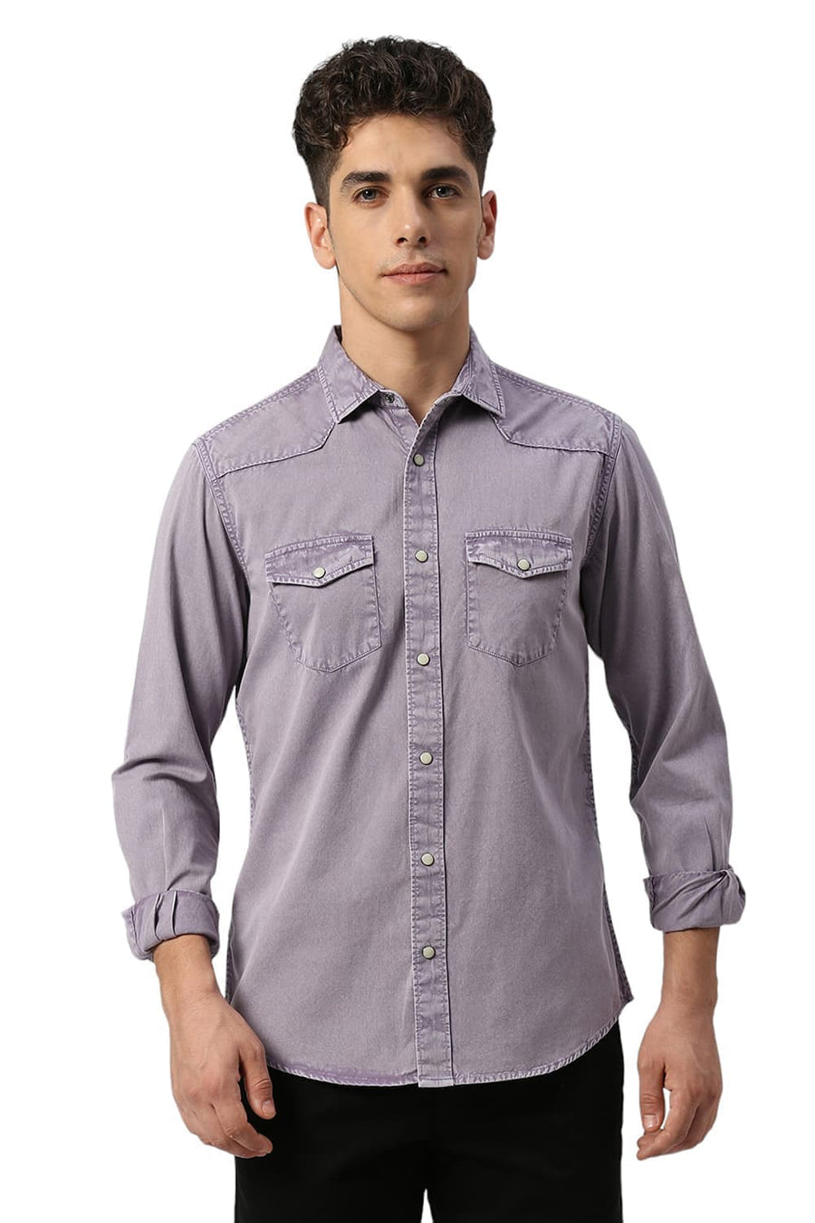 BASICS SLIM FIT PURPLE PLUM COTTON TWILL SHIRT
