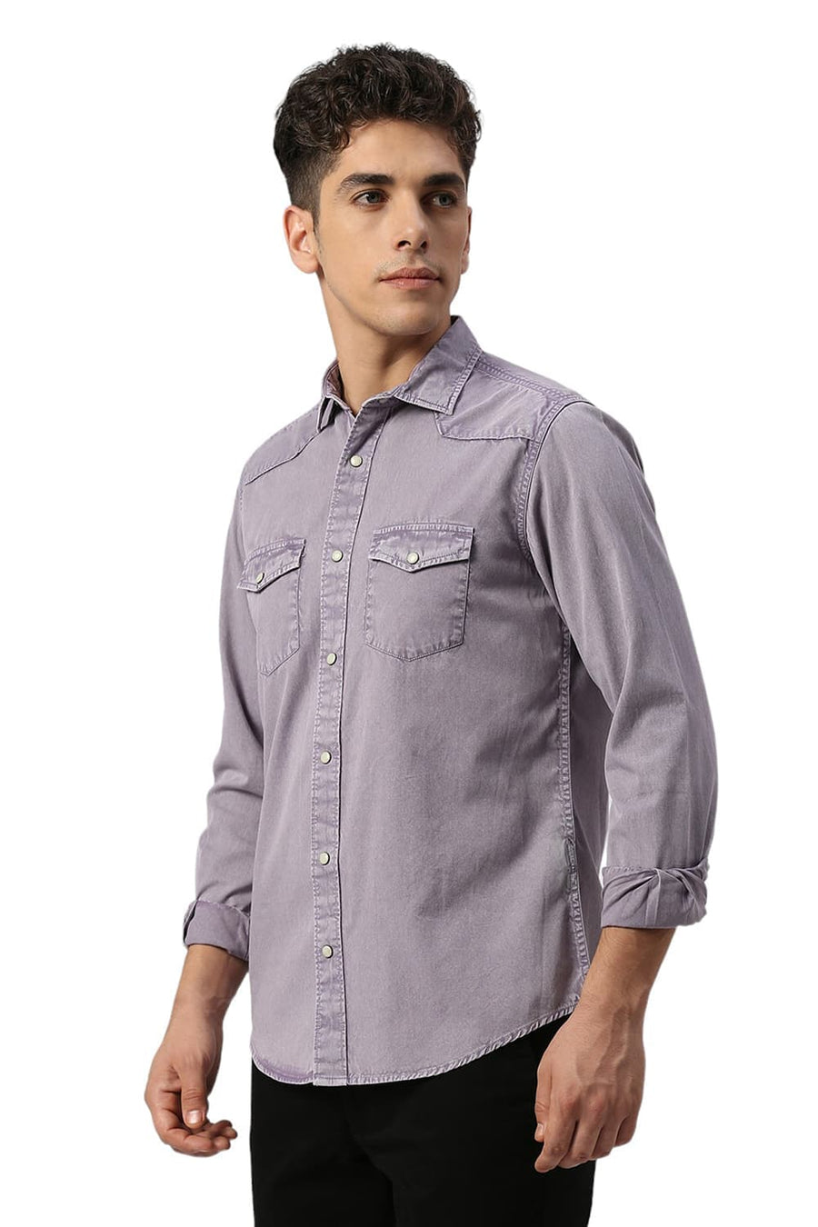 BASICS SLIM FIT PURPLE PLUM COTTON TWILL SHIRT