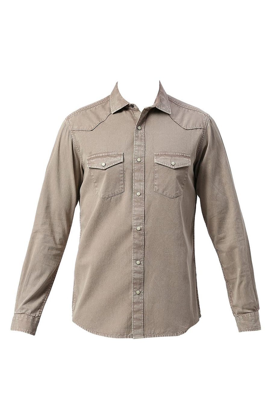 BASICS SLIM FIT SLATE BROWN COTTON TWILL SHIRT