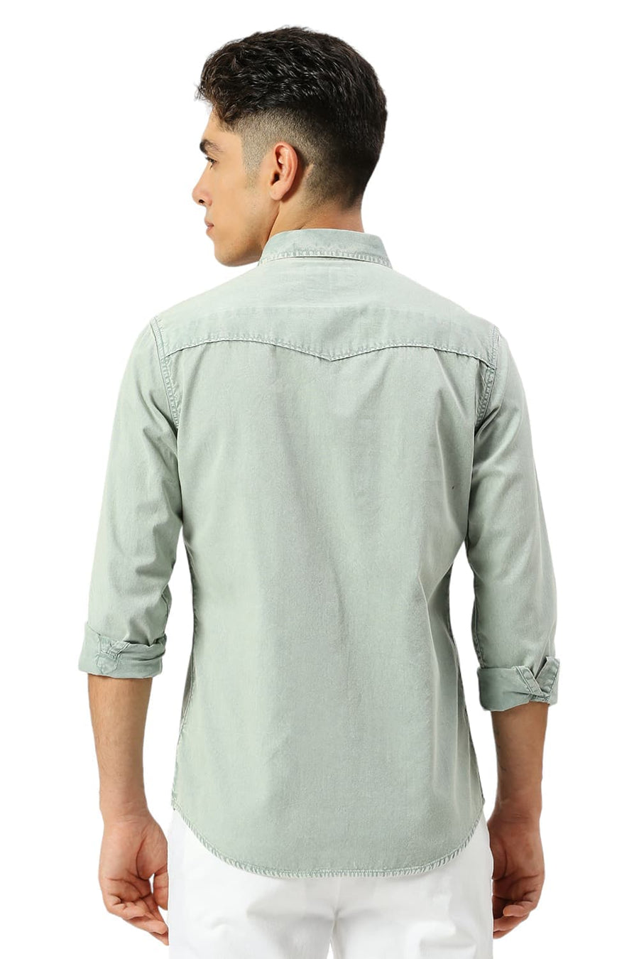 BASICS SLIM FIT GRANITE GREEN COTTON TWILL SHIRT