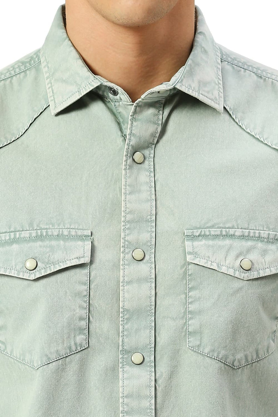 BASICS SLIM FIT GRANITE GREEN COTTON TWILL SHIRT