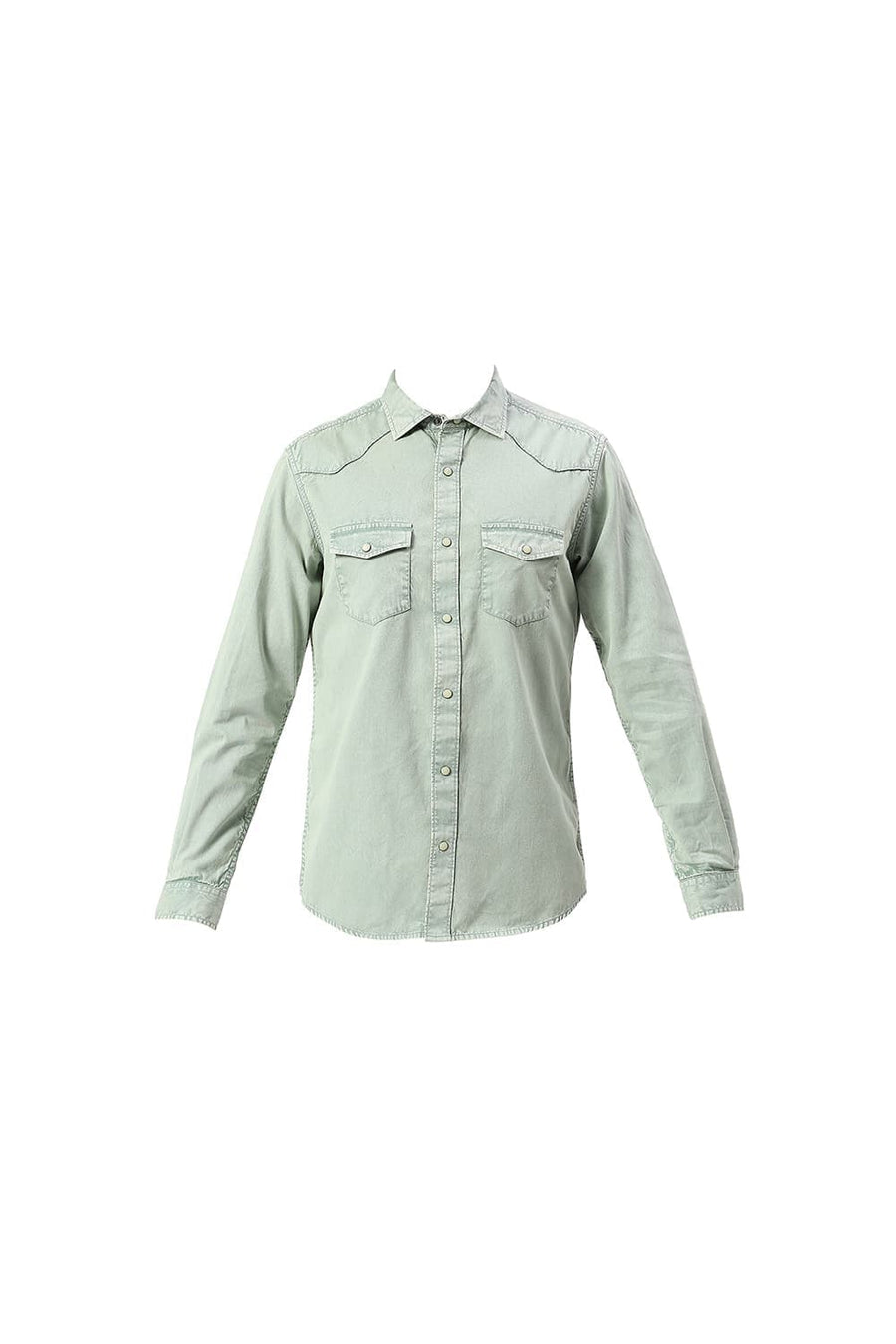 BASICS SLIM FIT GRANITE GREEN COTTON TWILL SHIRT