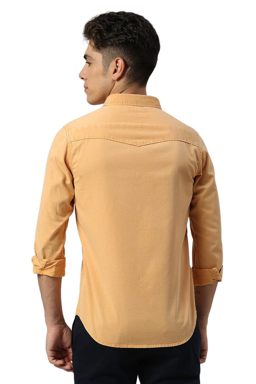 BASICS SLIM FIT OAK YELLOW COTTON TWILL SHIRT