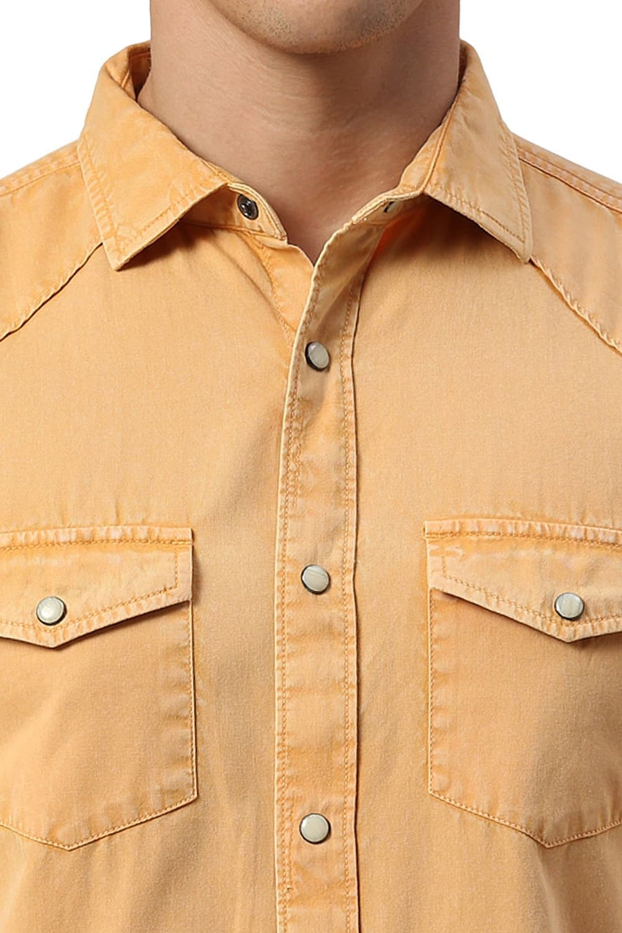 BASICS SLIM FIT OAK YELLOW COTTON TWILL SHIRT