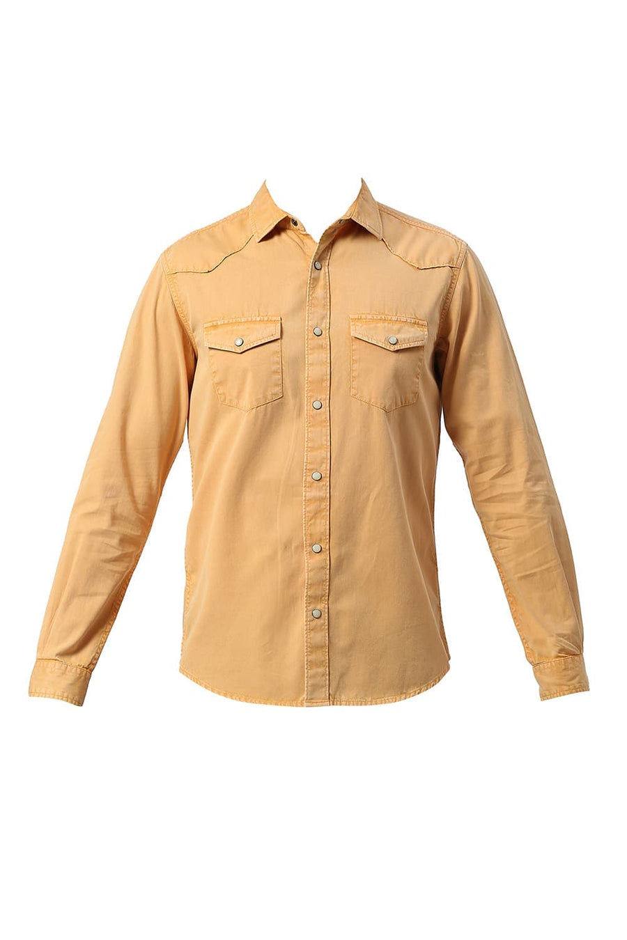 BASICS SLIM FIT OAK YELLOW COTTON TWILL SHIRT