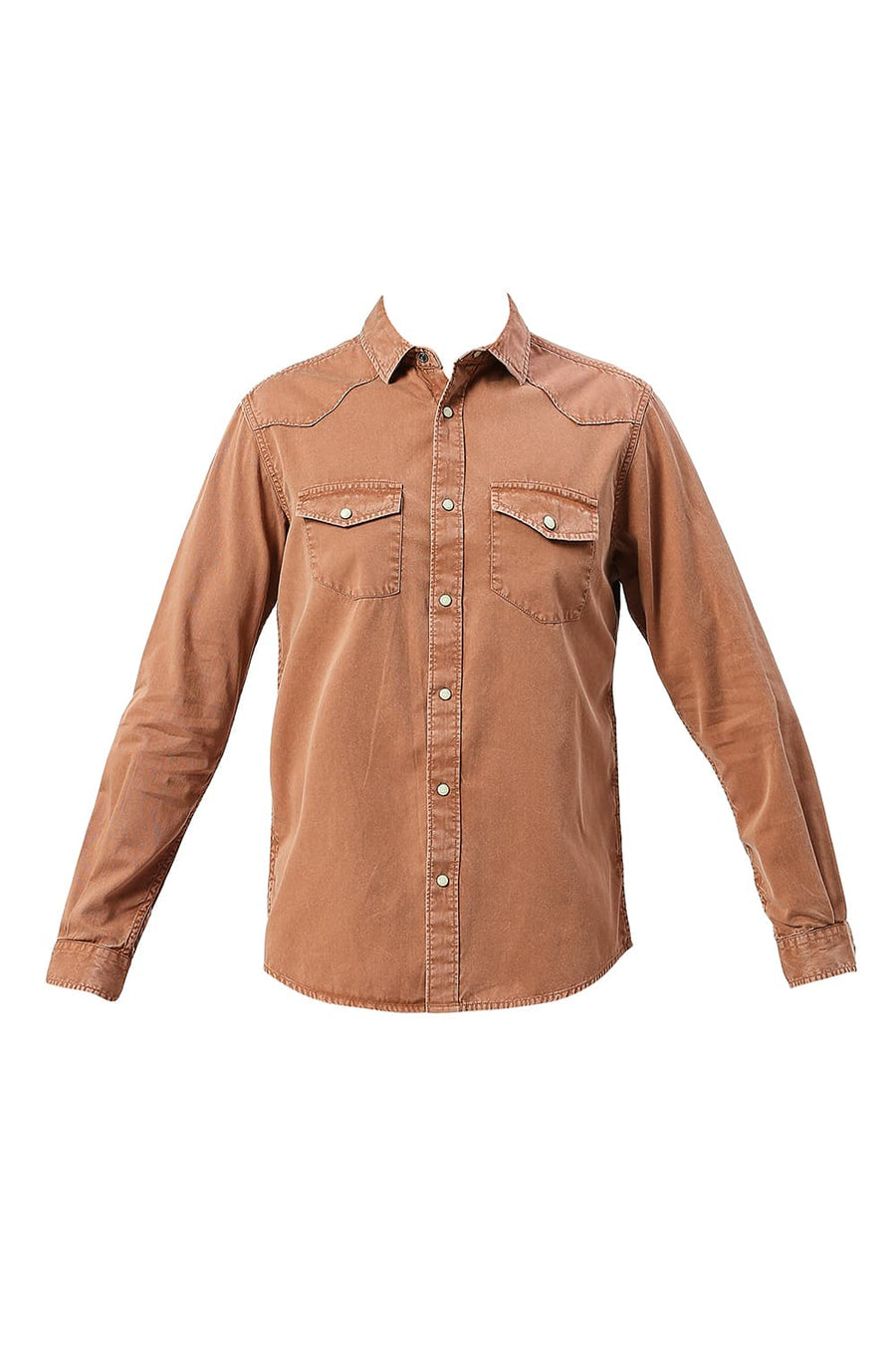 BASICS SLIM FIT RUSSET BROWN COTTON TWILL SHIRT