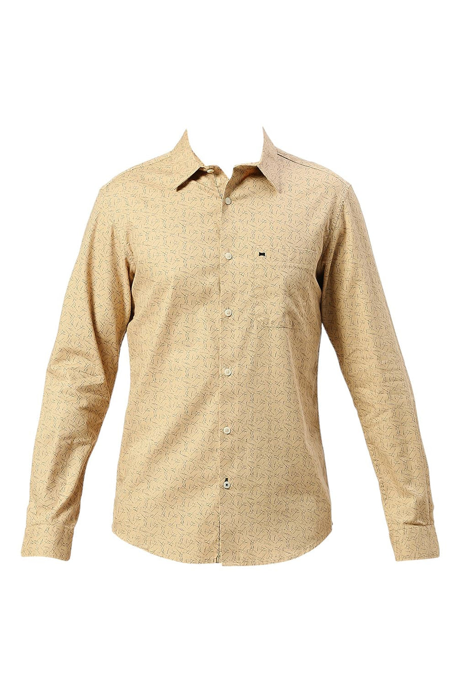 BASICS SLIM FIT SEMOLINA KHAKI COTTON CREPE PRINTED SHIRT
