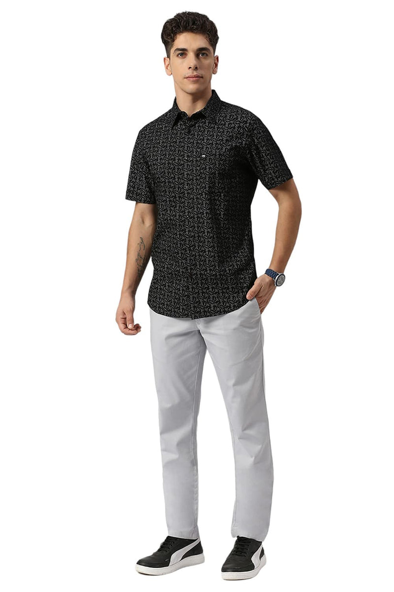 SLIM FIT COTTON CREPE PRINTED HALFSLEEVES SHIRT