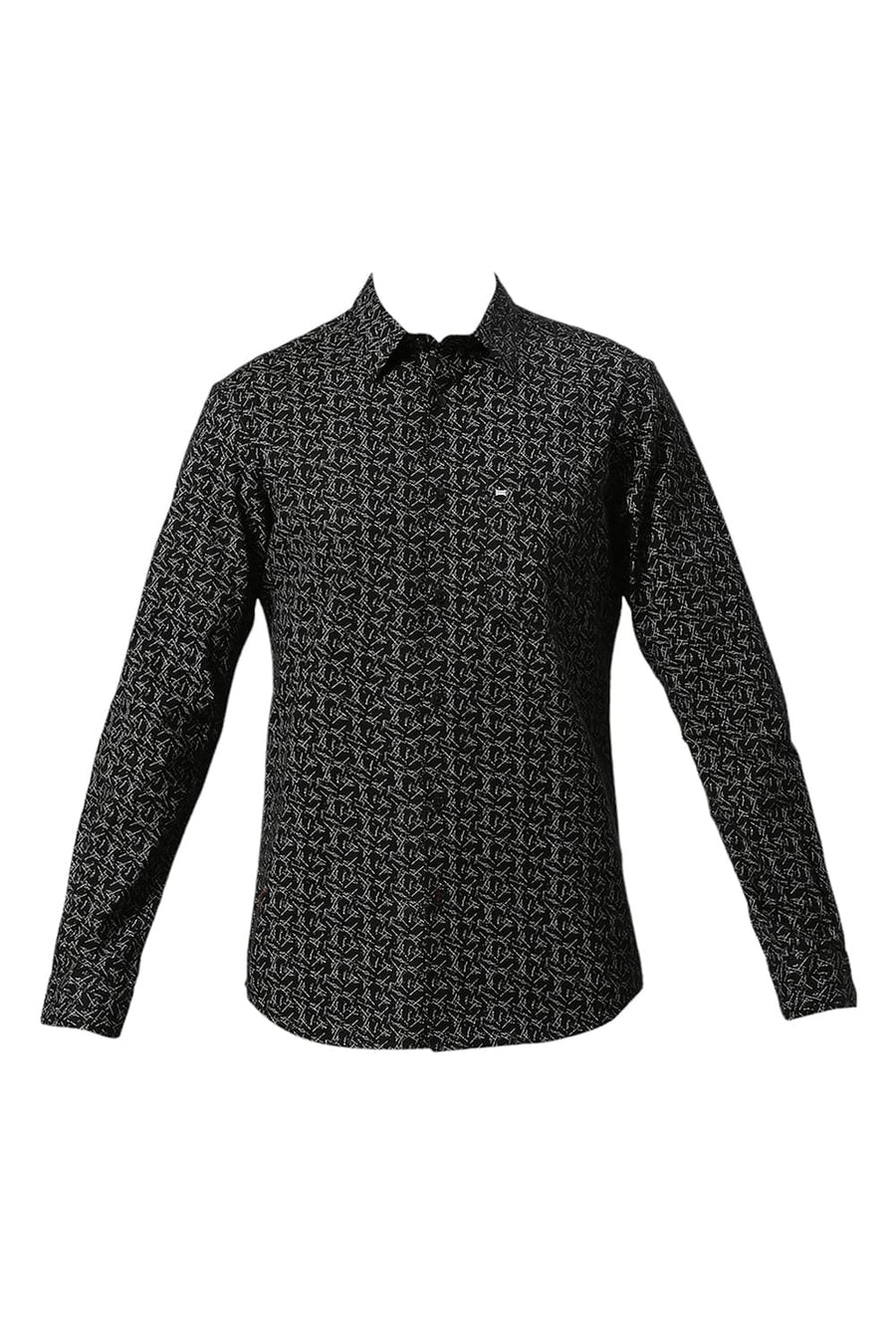 BASICS SLIM FIT MOONLESS BLACK COTTON CREPE PRINTED SHIRT