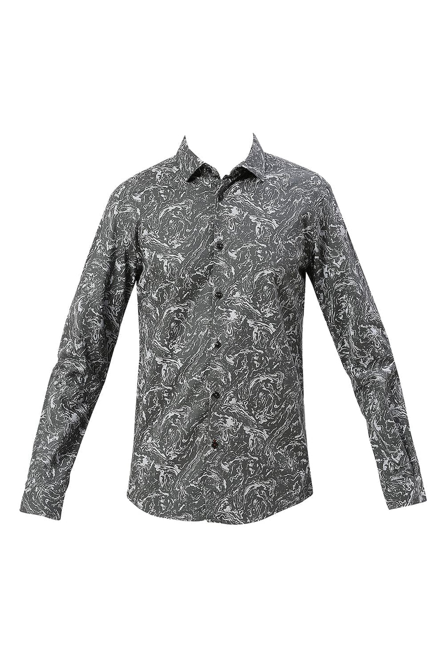 BASICS SLIM FIT SAGE GREY COTTON CREPE PRINTED SHIRT