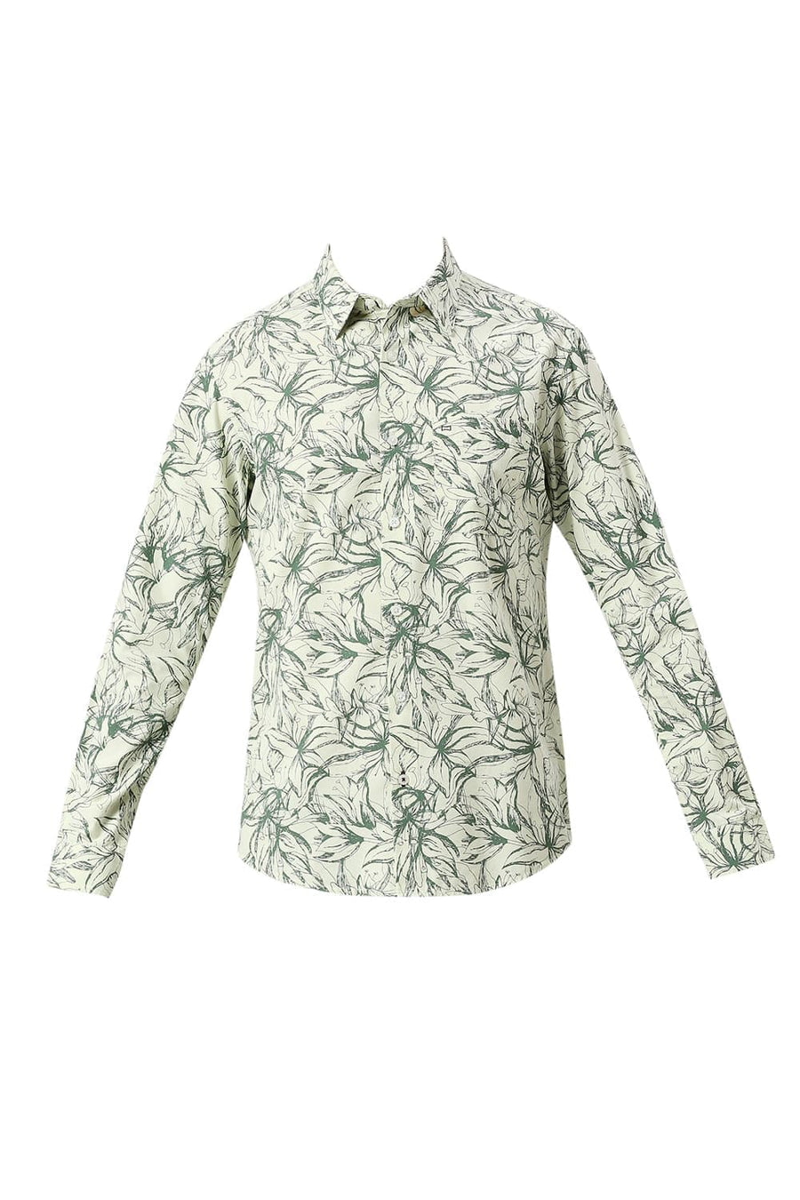 BASICS SLIM FIT CELA DON GREEN COTTON VISCOSE TWILL PRINTED SHIRT