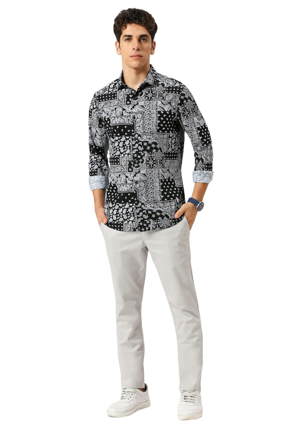 SLIM FIT COTTON VISCOSE TWILL PRINTED SHIRT