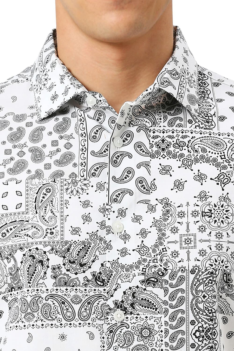 BASICS SLIM FIT WHITE CLOUD COTTON VISCOSE TWILL PRINTED SHIRT