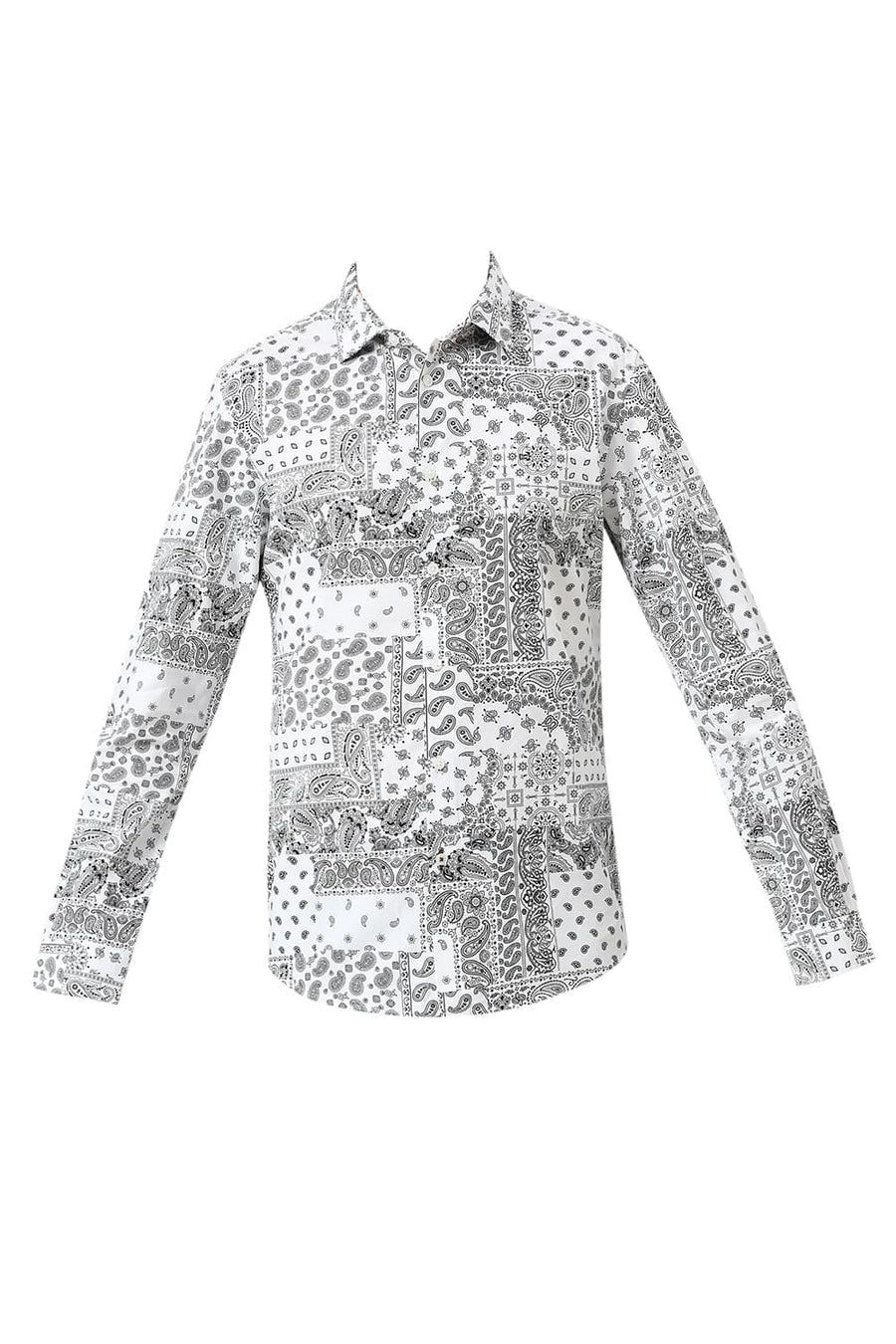 BASICS SLIM FIT WHITE CLOUD COTTON VISCOSE TWILL PRINTED SHIRT