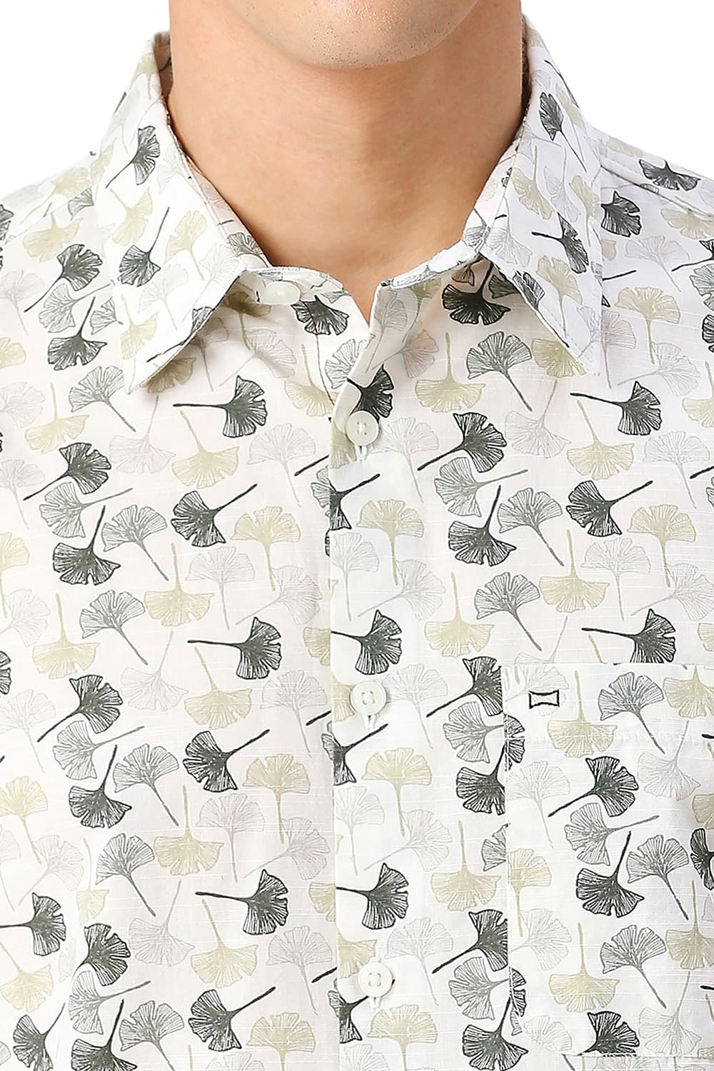 SLIM FIT COTTON SLUB PRINTED HALFSLEEVES SHIRT