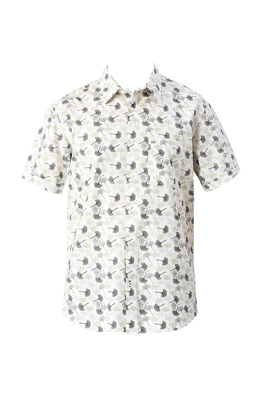 BASICS SLIM FIT ARCTIC BEIGE COTTON SLUB PRINTED HALFSLEEVES SHIRT