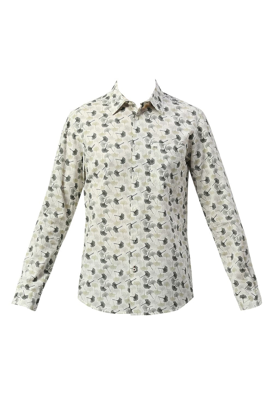 BASICS SLIM FIT ARCTIC BEIGE COTTON SLUB PRINTED SHIRT