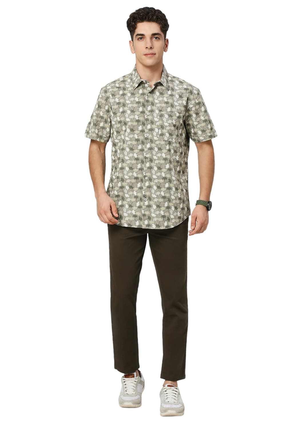 SLIM FIT COTTON SLUB PRINTED HALFSLEEVES SHIRT