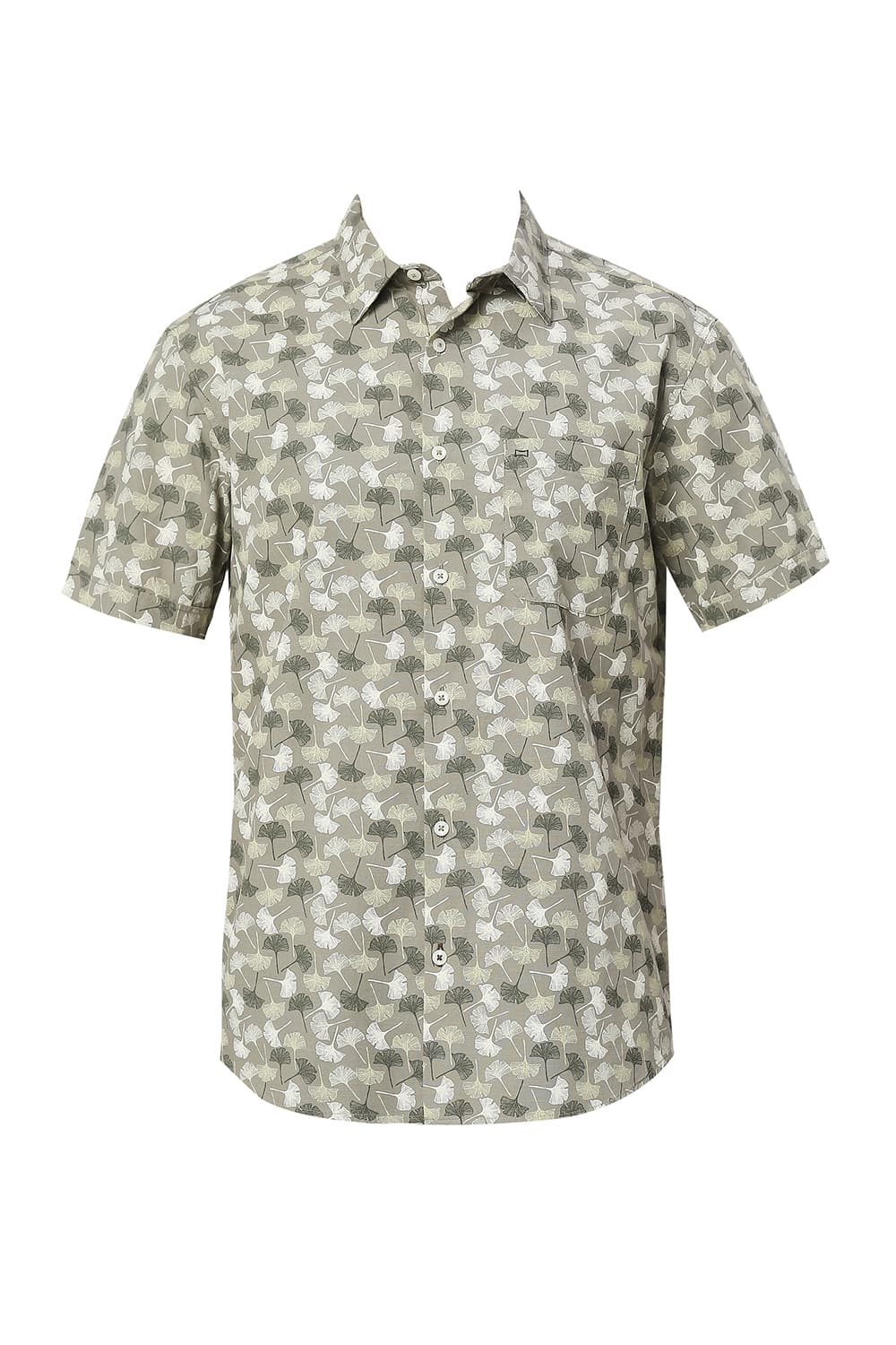 SLIM FIT COTTON SLUB PRINTED HALFSLEEVES SHIRT