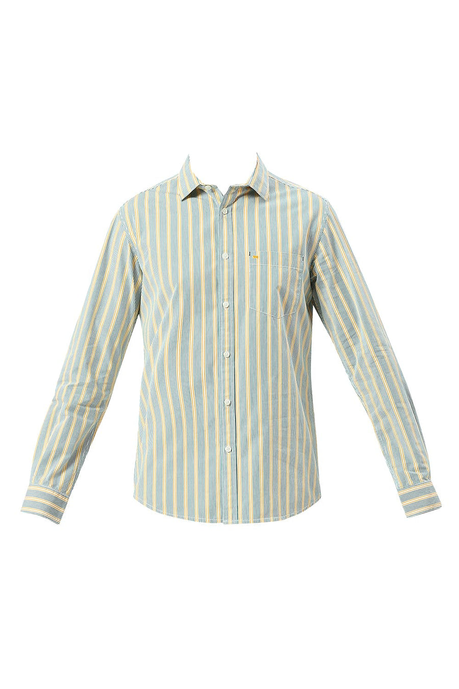 BASICS SLIM FIT BANANA YELLOW COTTON STRIPE SHIRT