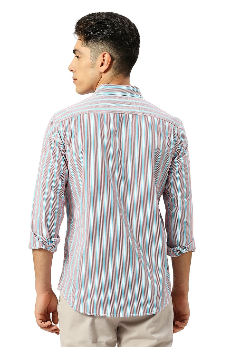 BASICS SLIM FIT BLUE SPLASH COTTON STRIPE SHIRT