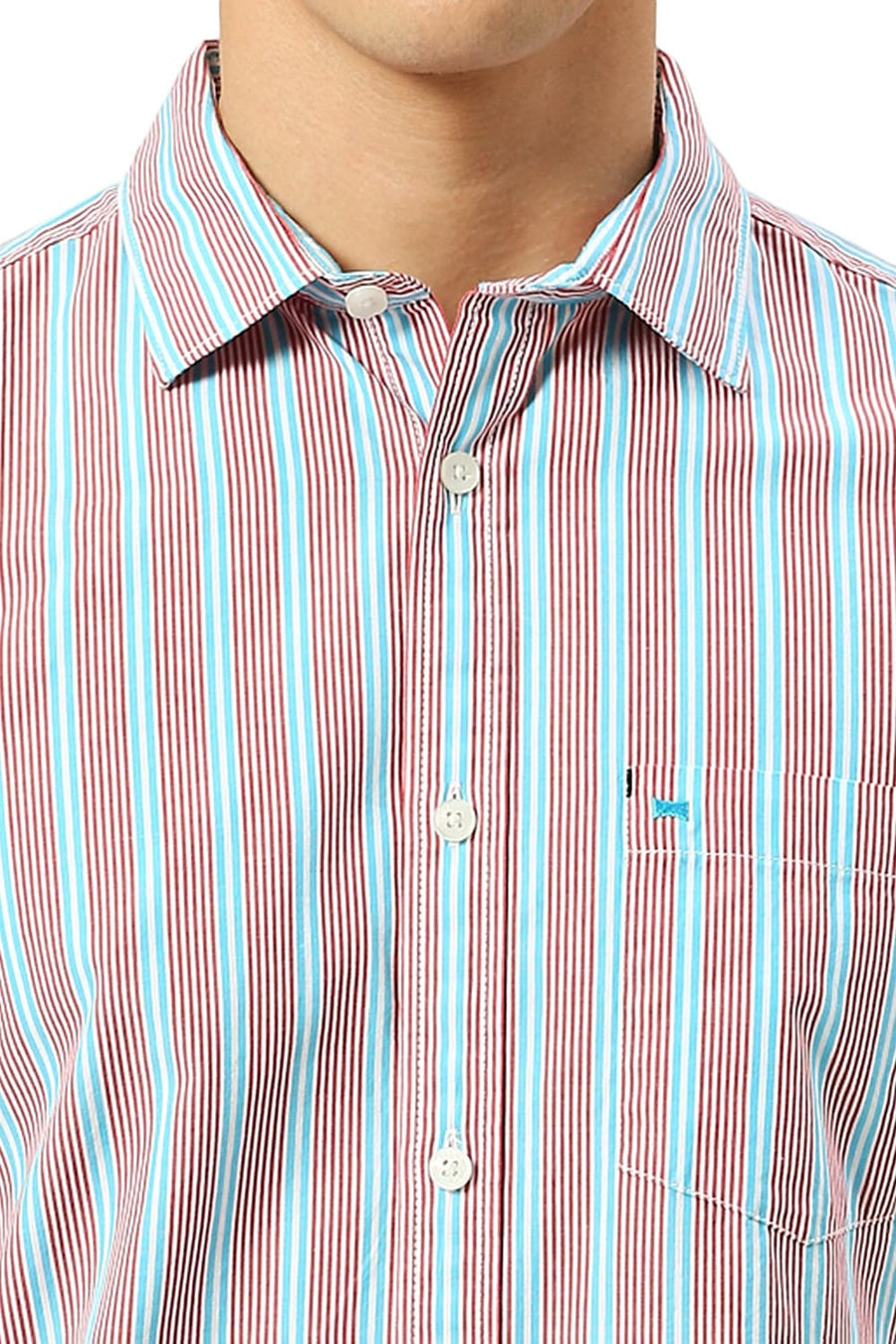 BASICS SLIM FIT BLUE SPLASH COTTON STRIPE SHIRT