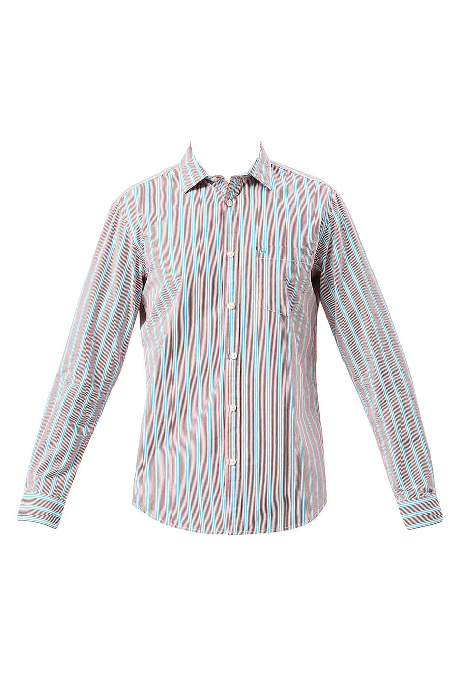 BASICS SLIM FIT BLUE SPLASH COTTON STRIPE SHIRT