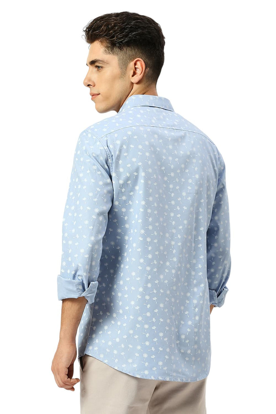 BASICS SLIM FIT BLIZZARD BLUE COTTON POLYESTER CAVALRY TWILL PRINTED SHIRT
