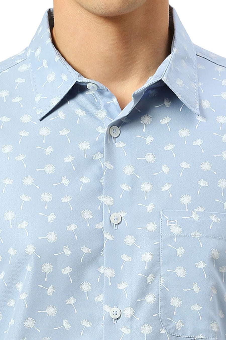 BASICS SLIM FIT BLIZZARD BLUE COTTON POLYESTER CAVALRY TWILL PRINTED SHIRT