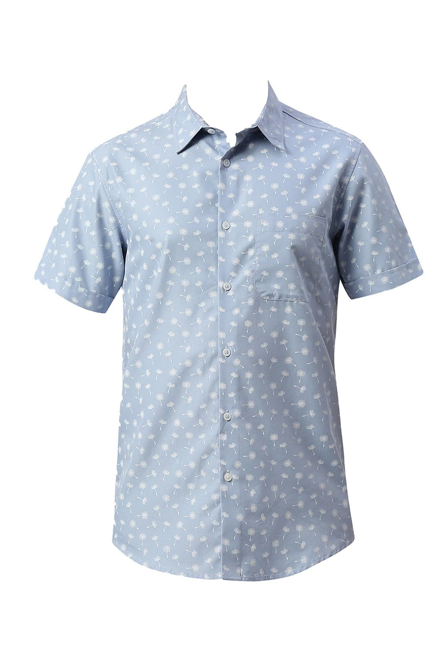 BASICS SLIM FIT BLIZZARD BLUE COTTON POLYESTER CAVALRY TWILL PRINTED HALFSLEEVES SHIRT