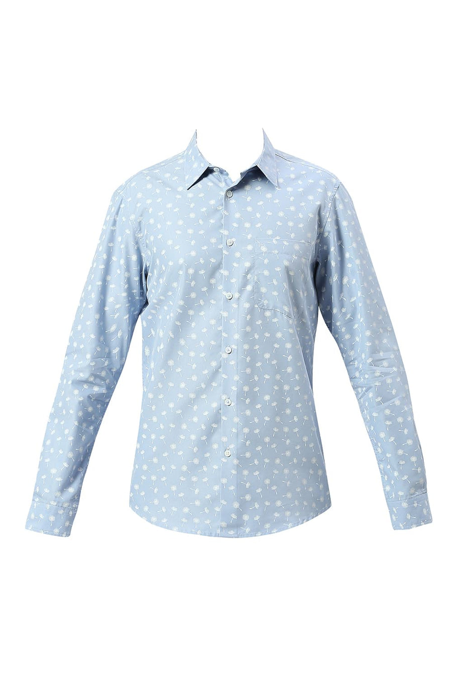 BASICS SLIM FIT BLIZZARD BLUE COTTON POLYESTER CAVALRY TWILL PRINTED SHIRT