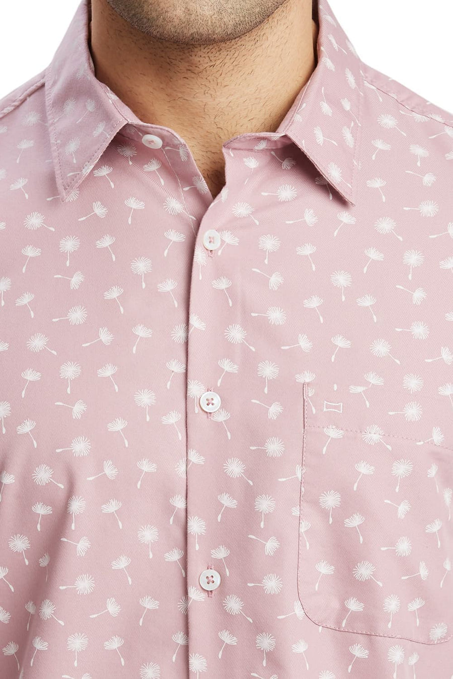 BASICS SLIM FIT PINK MAUVE COTTON POLYESTER CAVALRY TWILL PRINTED SHIRT