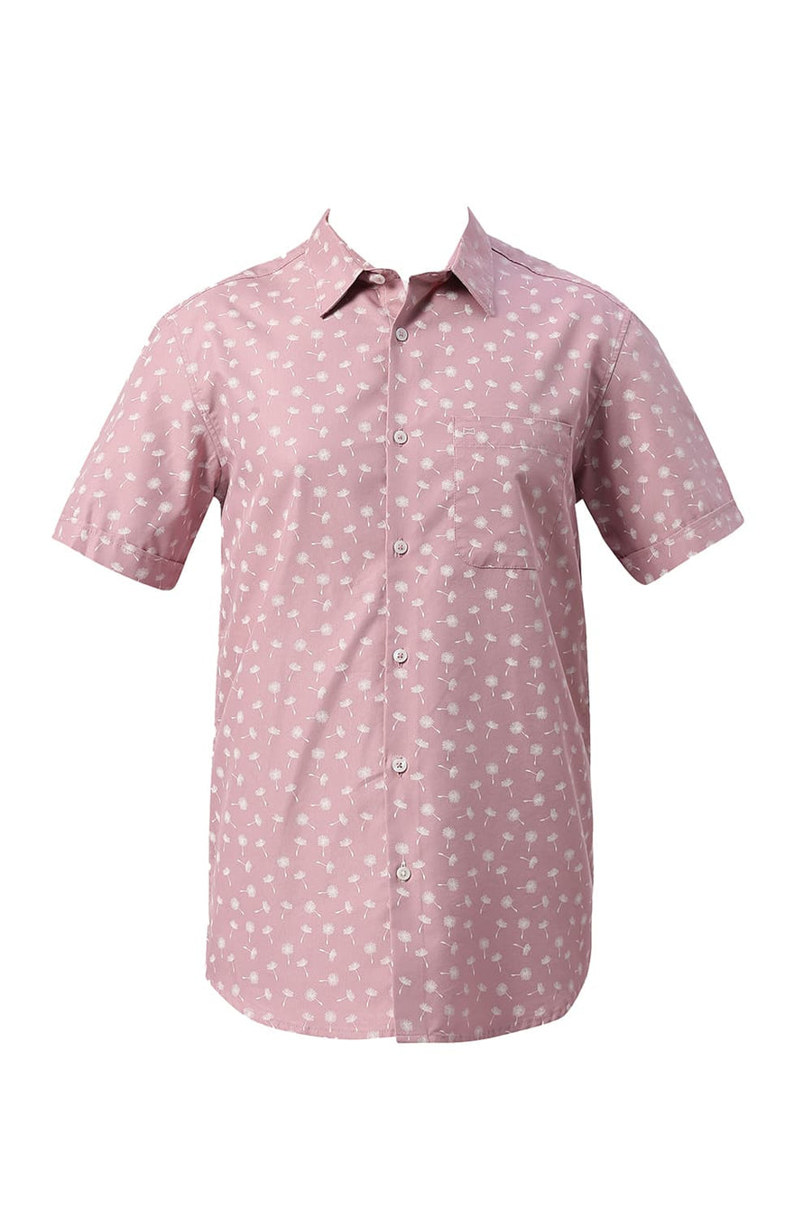 BASICS SLIM FIT PINK MAUVE COTTON POLYESTER CAVALRY TWILL PRINTED HALFSLEEVES SHIRT