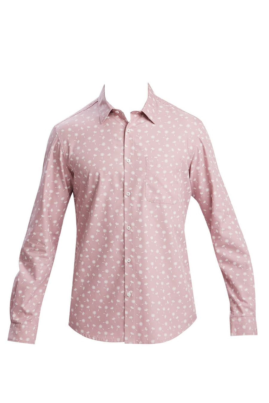 BASICS SLIM FIT PINK MAUVE COTTON POLYESTER CAVALRY TWILL PRINTED SHIRT