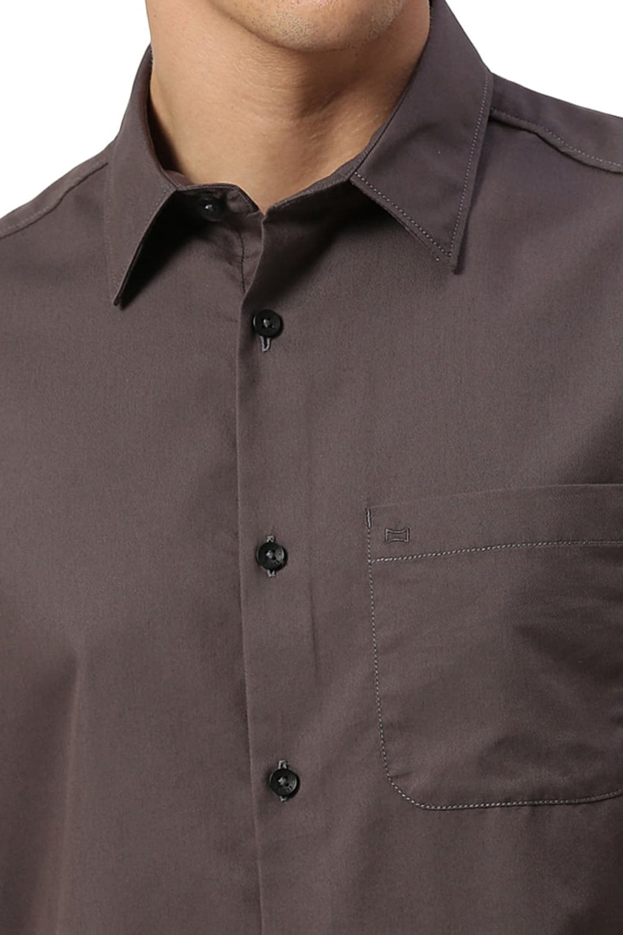 BASICS SLIM FIT PEWTER GREY COTTON POLYESTER CAVALRY TWILL HALFSLEEVES SHIRT