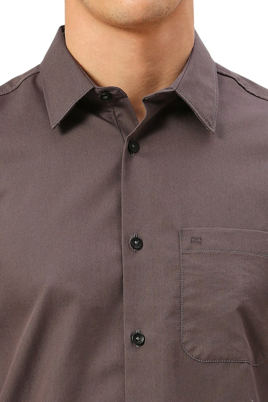 BASICS SLIM FIT PEWTER GREY COTTON POLYESTER CAVALRY TWILL SHIRT