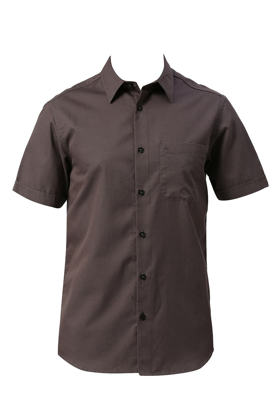 BASICS SLIM FIT PEWTER GREY COTTON POLYESTER CAVALRY TWILL HALFSLEEVES SHIRT