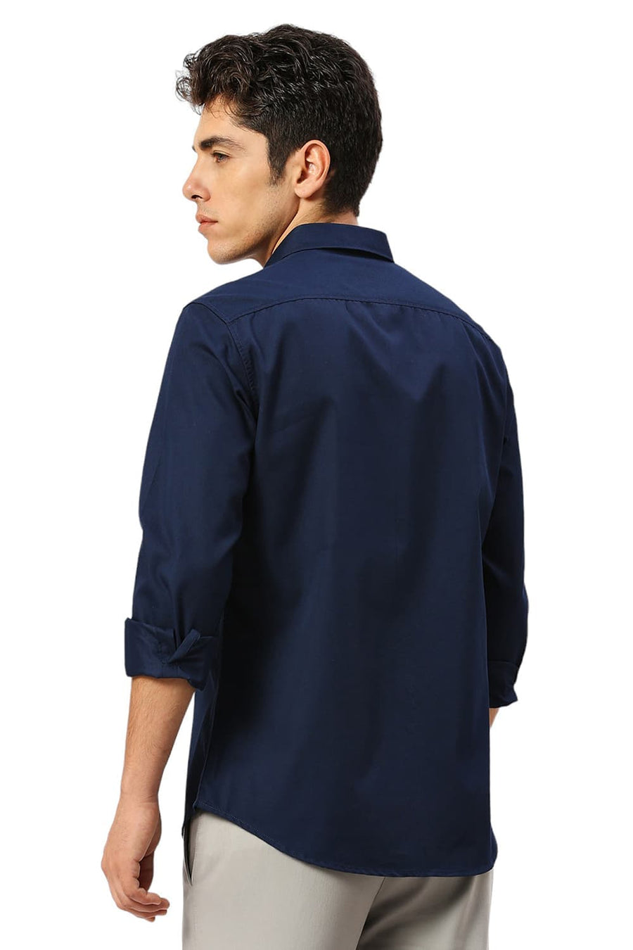 BASICS SLIM FIT PAGEANT BLUE COTTON POLYESTER CAVALRY TWILL SHIRT