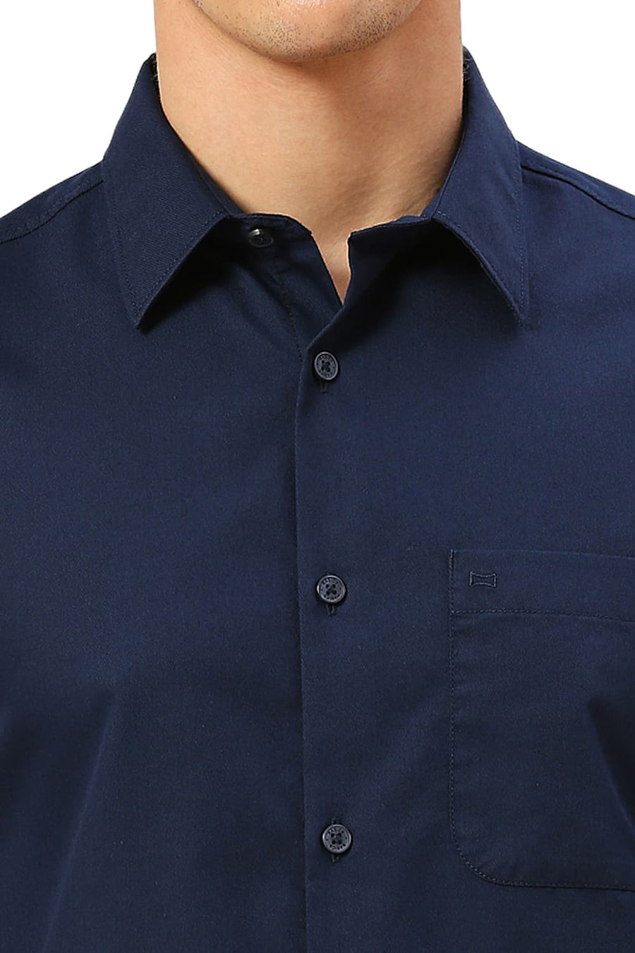 BASICS SLIM FIT PAGEANT BLUE COTTON POLYESTER CAVALRY TWILL HALFSLEEVES SHIRT