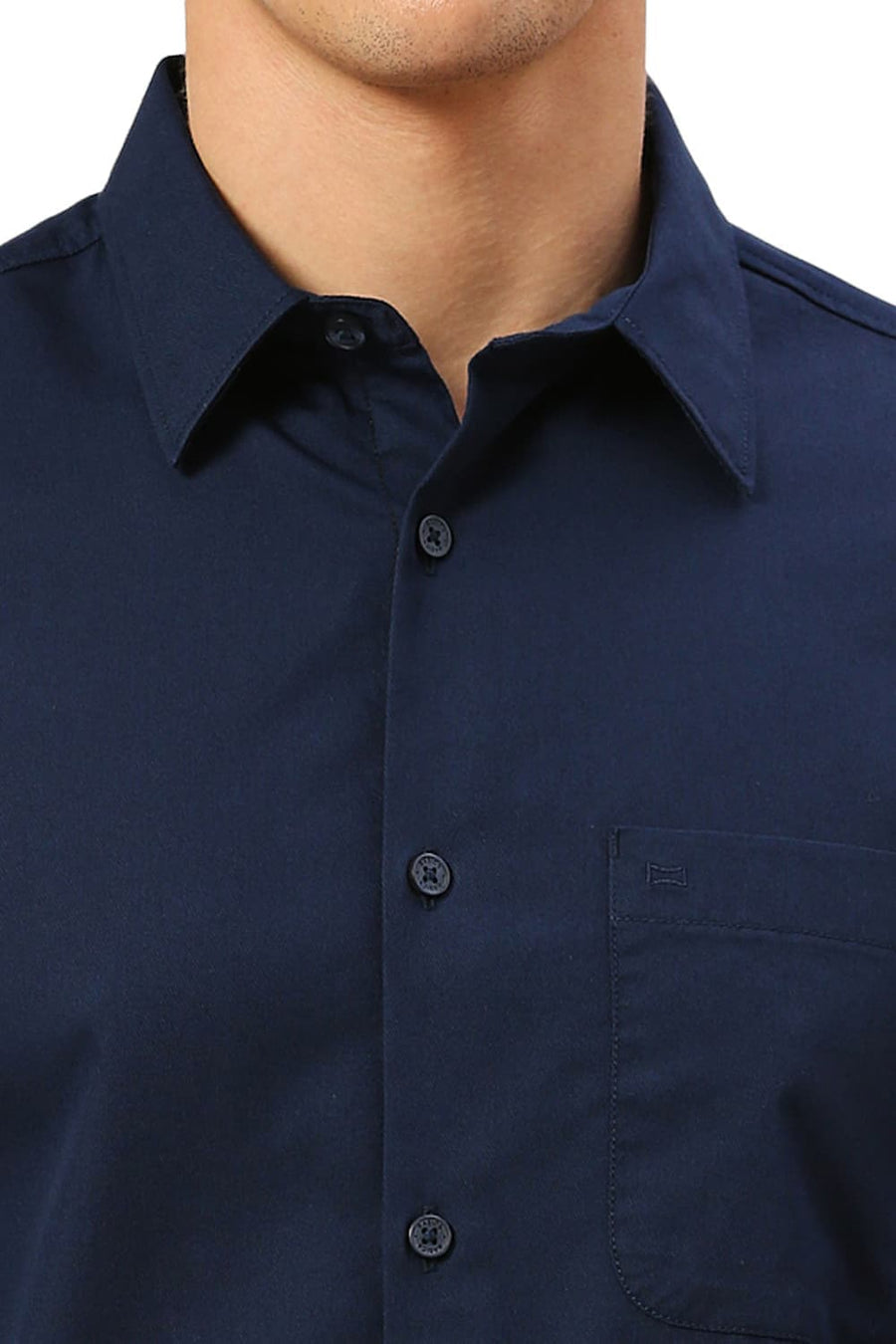 BASICS SLIM FIT PAGEANT BLUE COTTON POLYESTER CAVALRY TWILL SHIRT