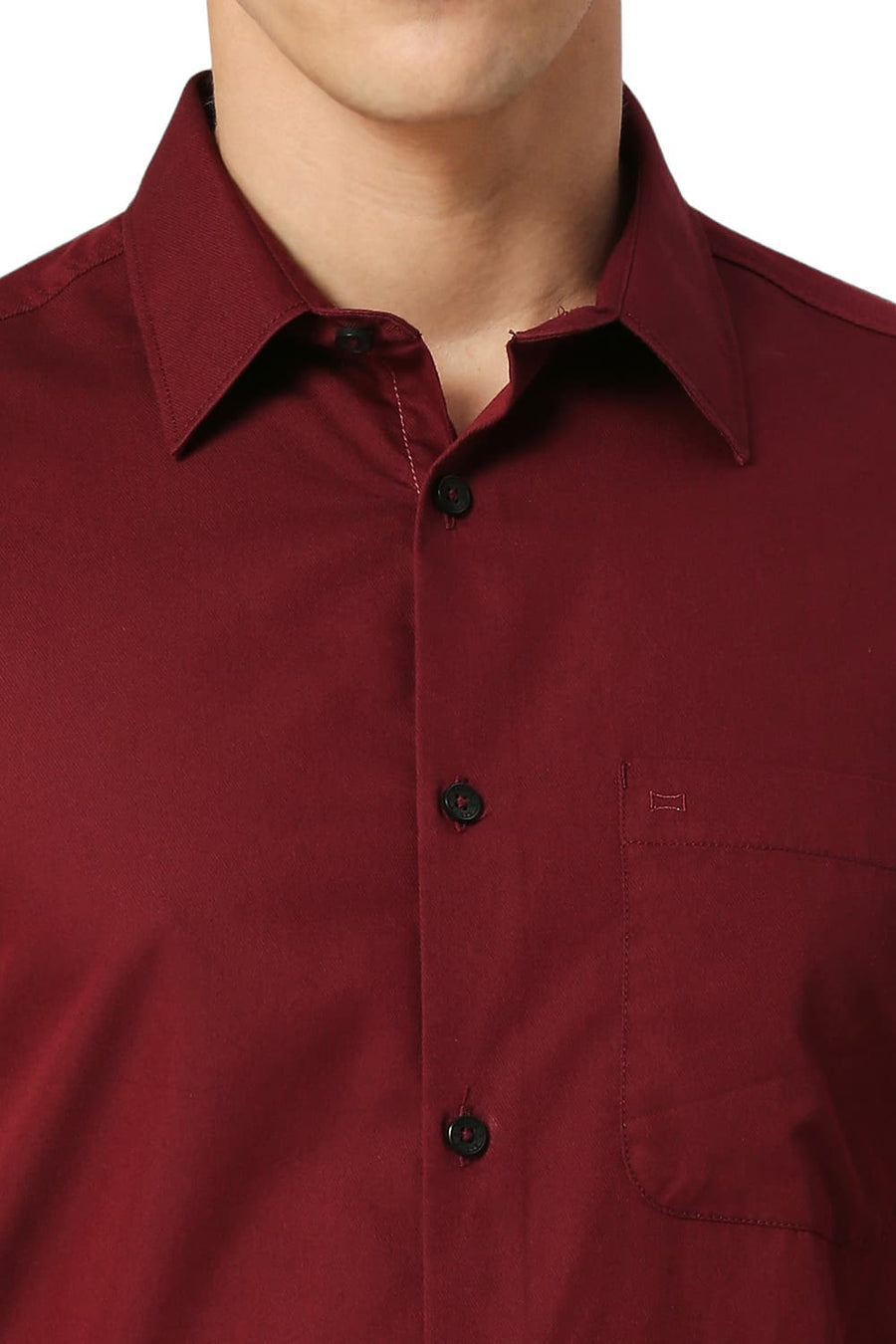 BASICS SLIM FIT CABERNET MAROON COTTON POLYESTER CAVALRY TWILL HALFSLEEVES SHIRT